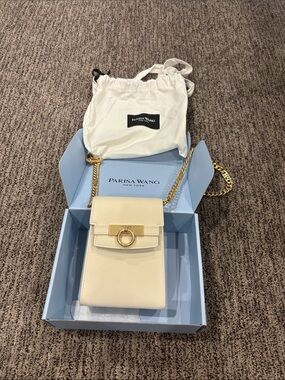 Parissa Wang Cream Leather Crossbody Phone Bag with Gold Chain brand new